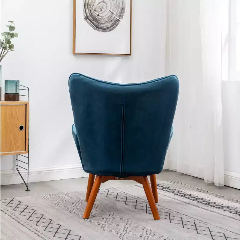 Fauteuil d'appoint contemporain en velours soyeux touffeté Leiria de Roundhill Furniture avec pouf, bleu
