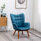 Fauteuil d'appoint contemporain en velours soyeux touffeté Leiria de Roundhill Furniture avec pouf, bleu
