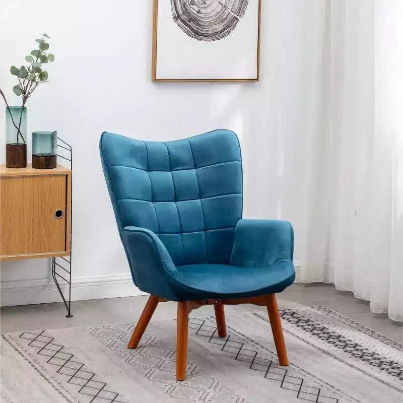 Fauteuil d'appoint contemporain en velours soyeux touffeté Leiria de Roundhill Furniture avec pouf, bleu