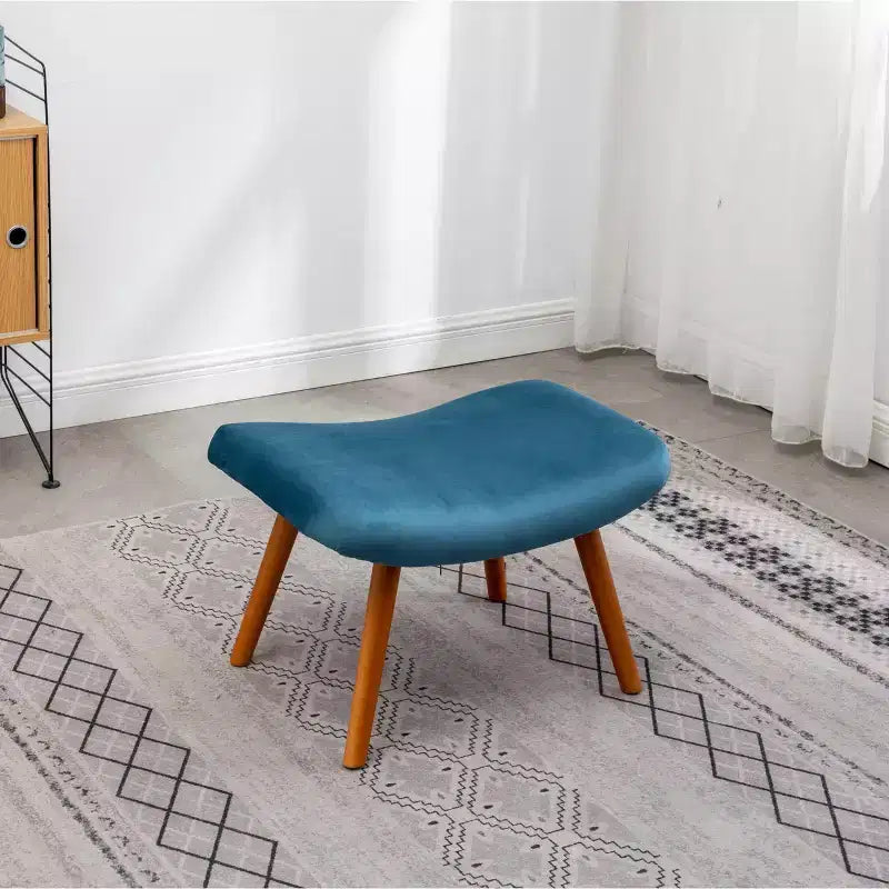 Fauteuil d'appoint contemporain en velours soyeux touffeté Leiria de Roundhill Furniture avec pouf, bleu