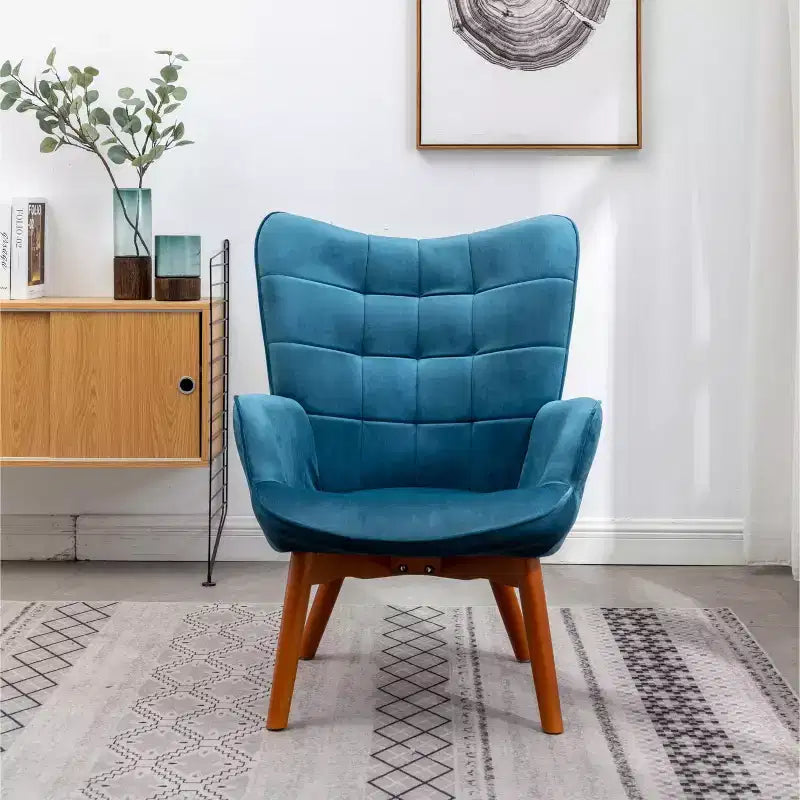 Fauteuil d'appoint contemporain en velours soyeux touffeté Leiria de Roundhill Furniture avec pouf, bleu