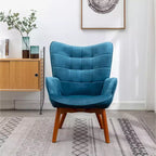 Fauteuil d'appoint contemporain en velours soyeux touffeté Leiria de Roundhill Furniture avec pouf, bleu