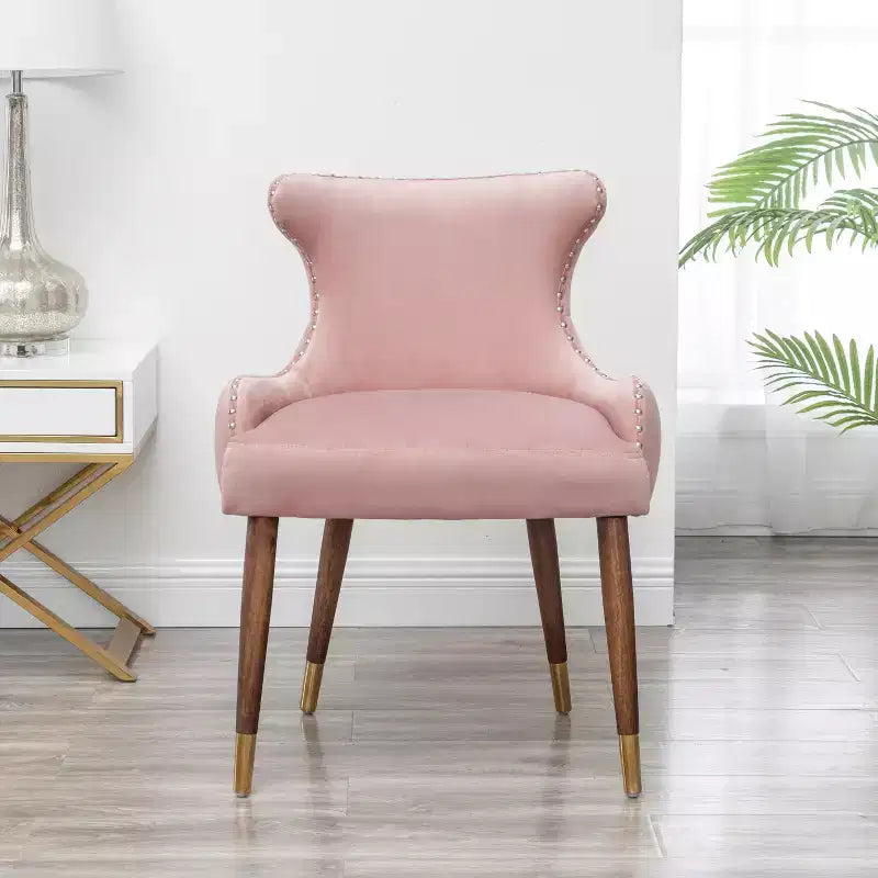 Fauteuil d'appoint contemporain en velours capitonné avec clous décoratifs Roundhill Furniture Lindale, rose