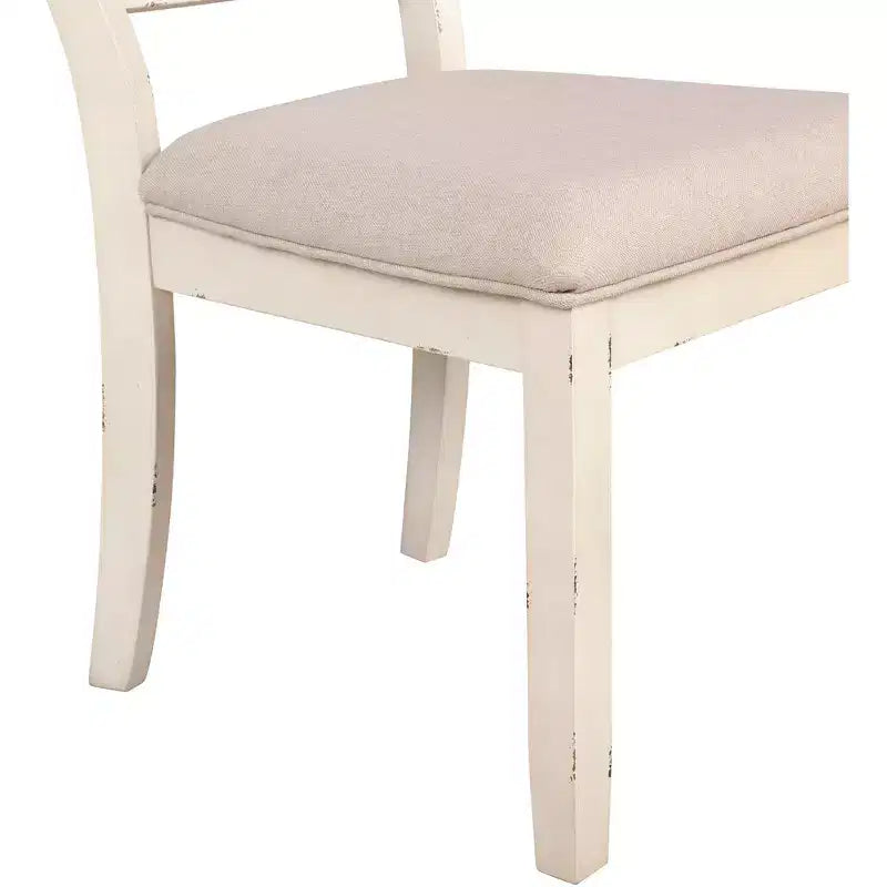 Chaises de salle à manger rembourrées Roundhill Furniture Prato en bois à dossier croisé, blanc antique, lot de 2