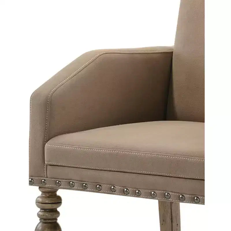 Chaise de salle à manger avec accoudoirs Roundhill Furniture Birmingham Script Imprimé Fini Bois Flotté avec Clous Décoratifs, Lot de 2