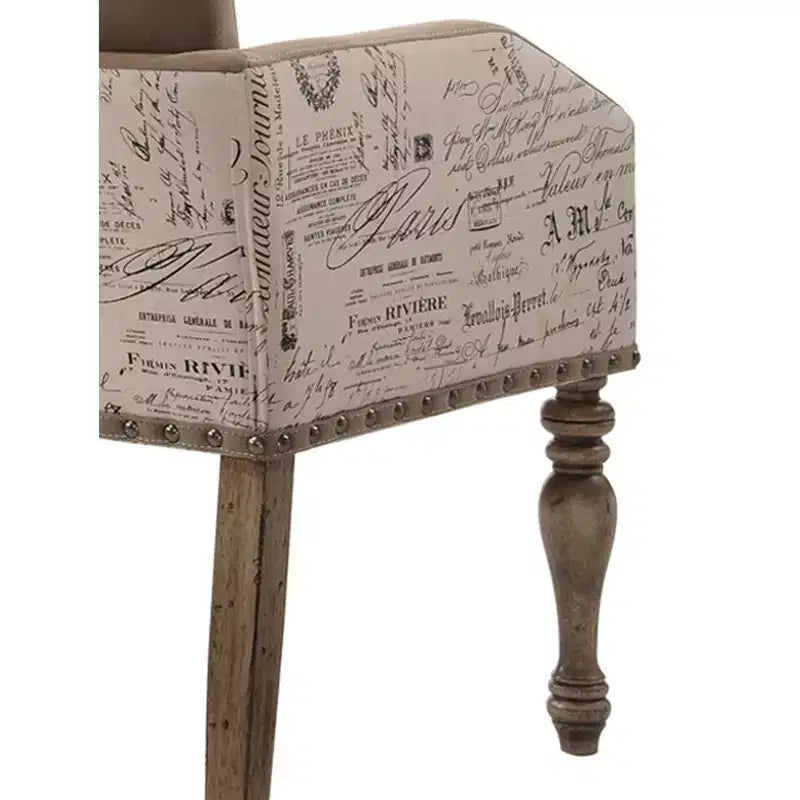 Chaise de salle à manger avec accoudoirs Roundhill Furniture Birmingham Script Imprimé Fini Bois Flotté avec Clous Décoratifs, Lot de 2