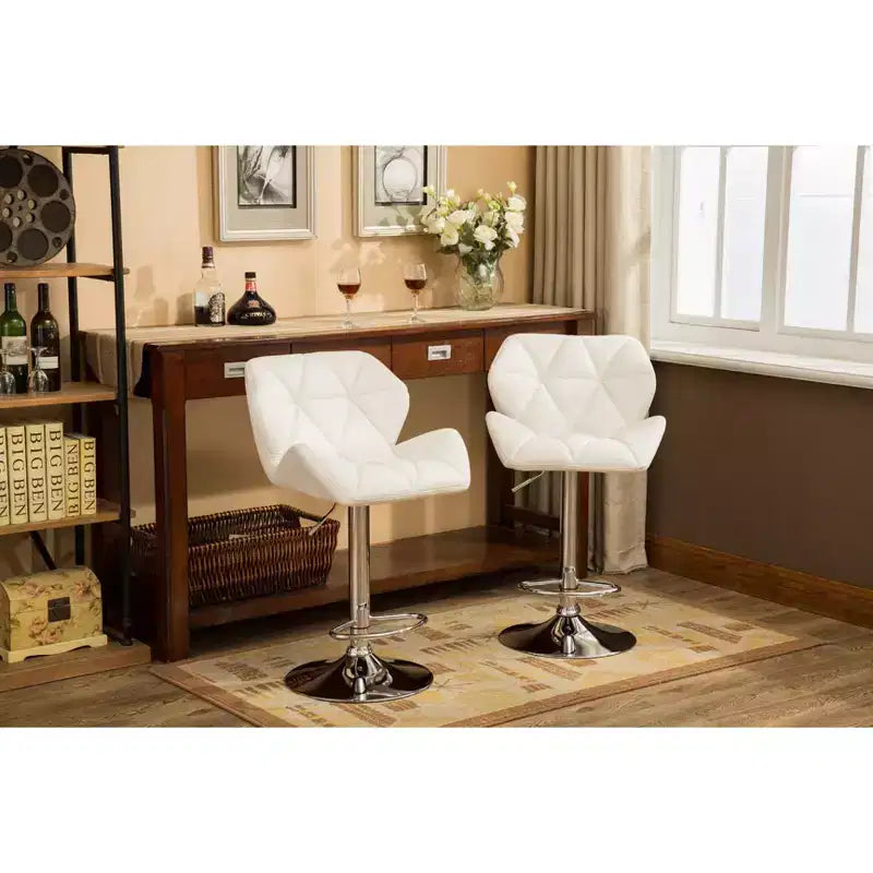 Tabourets de bar hydrauliques à hauteur réglable et touffetés contemporains Roundhill Furniture Glasgow, Blanc, Lot de 2