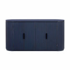 Armoire de rangement à portes rayées verticales avec poignées en métal, étagères réglables