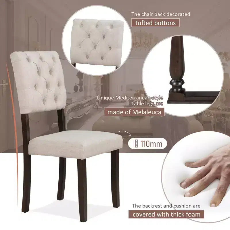 Ensemble de salle à manger Whisen 6 pièces avec table et chaises aux pieds de forme spéciale et dossiers et coussins recouverts de mousse