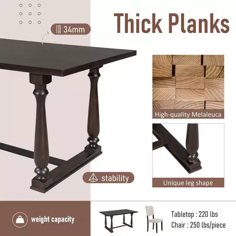Ensemble de salle à manger Whisen 6 pièces avec table et chaises aux pieds de forme spéciale et dossiers et coussins recouverts de mousse