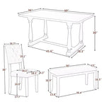 Ensemble de salle à manger Whisen 6 pièces avec table et chaises aux pieds de forme spéciale et dossiers et coussins recouverts de mousse