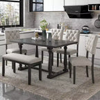 Ensemble de salle à manger Whisen 6 pièces avec table et chaises aux pieds de forme spéciale et dossiers et coussins recouverts de mousse