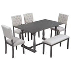 Ensemble de salle à manger Whisen 6 pièces avec table et chaises aux pieds de forme spéciale et dossiers et coussins recouverts de mousse