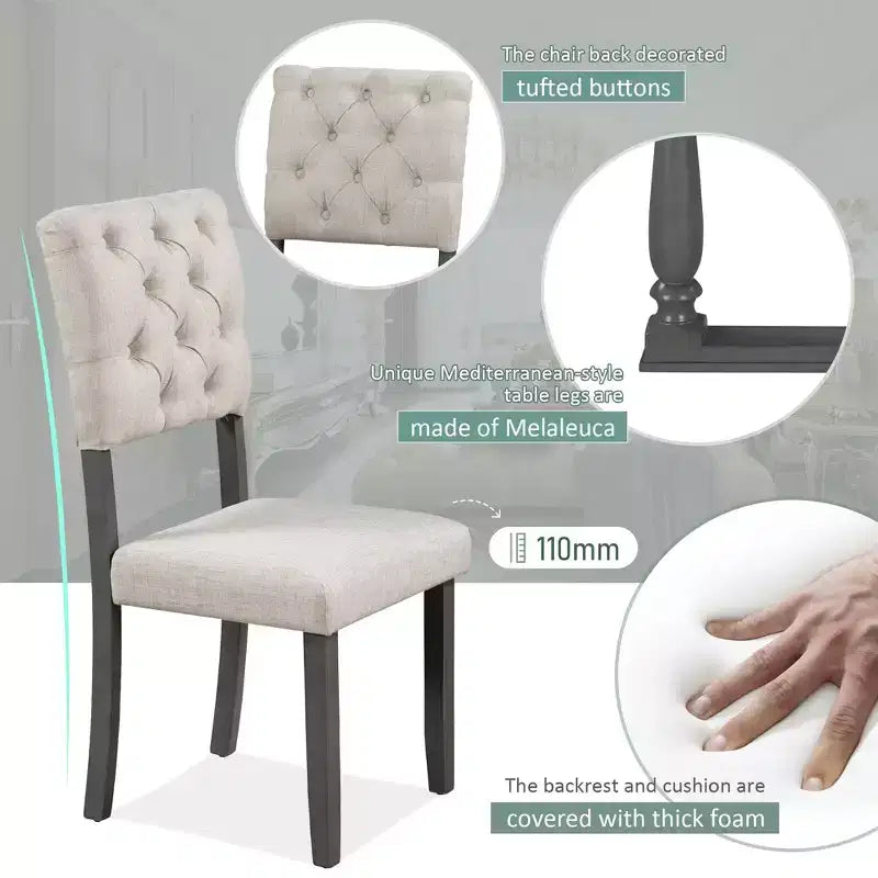 Ensemble de salle à manger Whisen 6 pièces avec table et chaises aux pieds de forme spéciale et dossiers et coussins recouverts de mousse