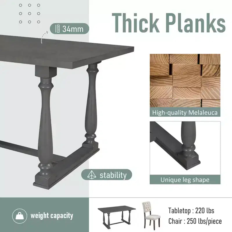 Ensemble de salle à manger Whisen 6 pièces avec table et chaises aux pieds de forme spéciale et dossiers et coussins recouverts de mousse