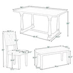 Ensemble de salle à manger Whisen 6 pièces avec table et chaises aux pieds de forme spéciale et dossiers et coussins recouverts de mousse