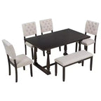 Ensemble de salle à manger Whisen 6 pièces avec table et chaises aux pieds de forme spéciale et dossiers et coussins recouverts de mousse