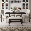 Whisen 6-Piece Dining Table and Chair Set with Special-shaped Legs and Foam-covered Seat Backs and Cushions