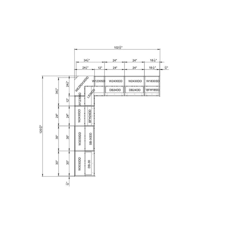 Cuisine Collection Moderne Blanc Brillant Taille du Meuble Bas 10x8,5 Pieds de Large - 102x120