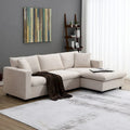 Canapé d'angle moderne en L, 2 coussins offerts, ensemble de canapé 4 places en tissu polyester, pouf, beige