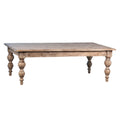 Table basse Zuri rectangulaire de 54 pouces en pin recyclé avec pieds sculptés à quatre colonnes, finition vieil cachet
