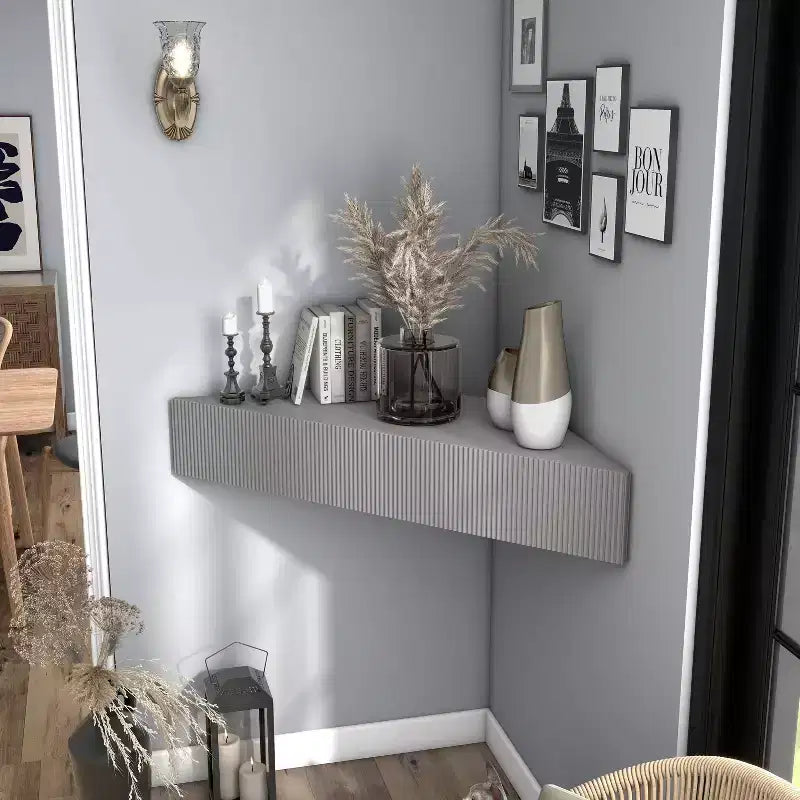 HOMES: Inside + Out Meuble TV d'angle flottant Vondal de style milieu de siècle avec 3 étagères pour téléviseurs jusqu'à 50 po