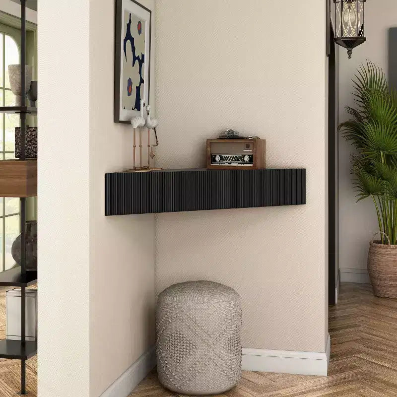 HOMES: Inside + Out Meuble TV d'angle flottant Vondal de style milieu de siècle avec 3 étagères pour téléviseurs jusqu'à 50 po