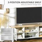 Meuble TV moderne, meuble de divertissement avec étagères et placards pour téléviseurs à écran plat jusqu'à 60 pouces pour chambre, salon, blanc