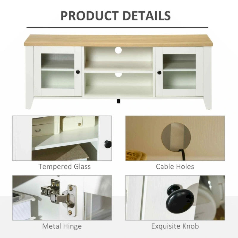 Meuble TV moderne, meuble de divertissement avec étagères et placards pour téléviseurs à écran plat jusqu'à 60 pouces pour chambre, salon, blanc