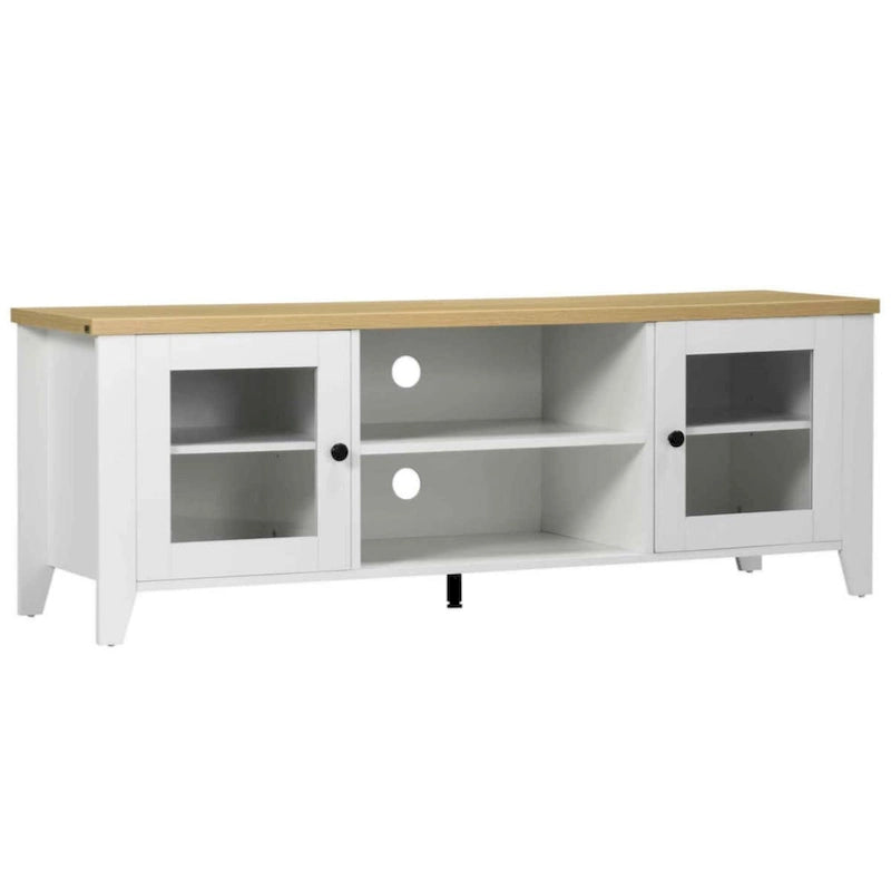 Meuble TV moderne, meuble de divertissement avec étagères et placards pour téléviseurs à écran plat jusqu'à 60 pouces pour chambre, salon, blanc