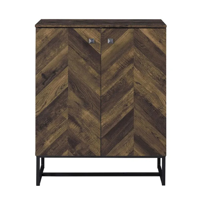 Console armoire d'appoint 2 portes de 104 cm, pieds traîneau, bois marron à chevrons