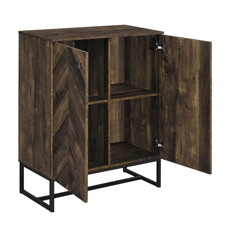 Console armoire d'appoint 2 portes de 104 cm, pieds traîneau, bois marron à chevrons