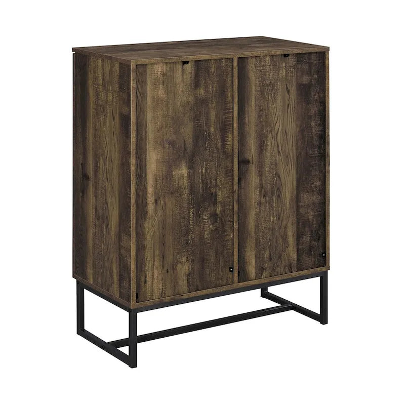 Console armoire d'appoint 2 portes de 104 cm, pieds traîneau, bois marron à chevrons