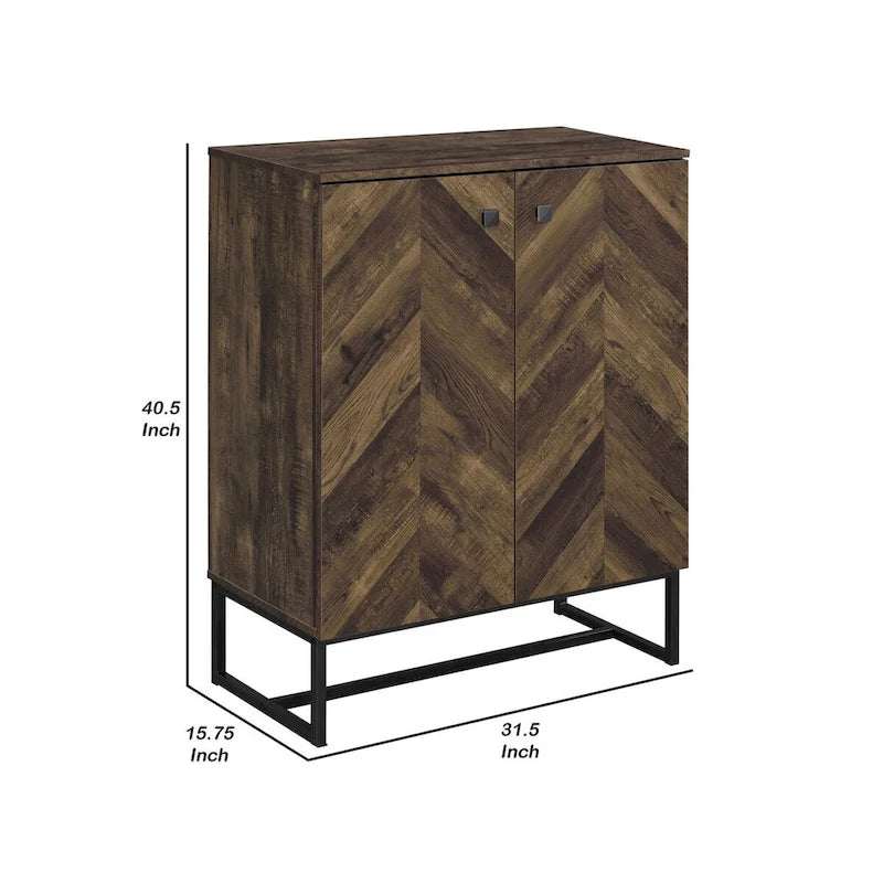 Console armoire d'appoint 2 portes de 104 cm, pieds traîneau, bois marron à chevrons