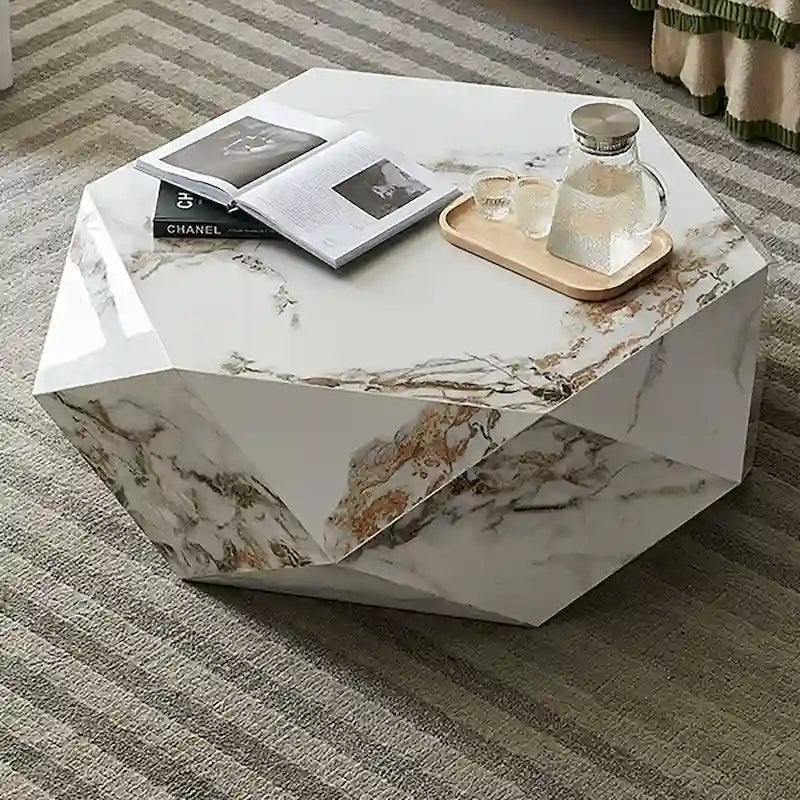 Table basse moderne en similicuir marbre blanc - 43.3