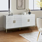 Bahut moderne blanc/noir de 160 cm avec portes hexagonales et pieds dorés