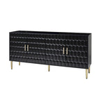 Bahut moderne blanc/noir de 160 cm avec portes hexagonales et pieds dorés
