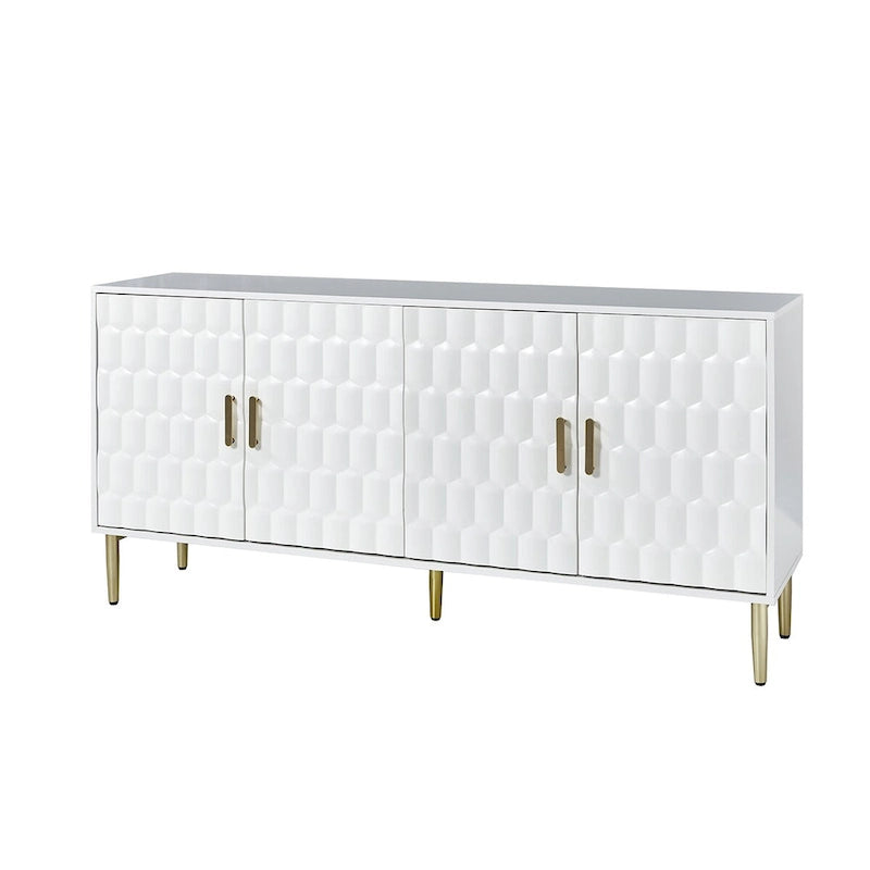 Bahut moderne blanc/noir de 160 cm avec portes hexagonales et pieds dorés