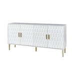 Bahut moderne blanc/noir de 160 cm avec portes hexagonales et pieds dorés