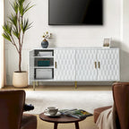Bahut moderne blanc/noir de 160 cm avec portes hexagonales et pieds dorés