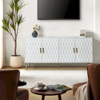Bahut moderne blanc/noir de 160 cm avec portes hexagonales et pieds dorés