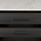 Bahut en bois brun foncé avec plateau en marbre blanc et base en métal noir - 71,0L x 18,5P x 32,0H