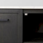 Bahut en bois brun foncé avec plateau en marbre blanc et base en métal noir - 71,0L x 18,5P x 32,0H