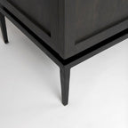Bahut en bois brun foncé avec plateau en marbre blanc et base en métal noir - 71,0L x 18,5P x 32,0H