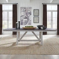 Table de salle à manger à tréteaux de style rustique bicolore blanc vieilli et bois