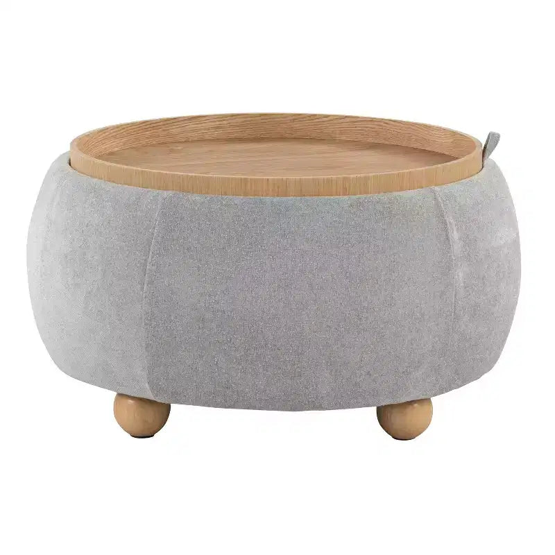 LumiSource Plateau Pouf Ottoman Tissu Naturel