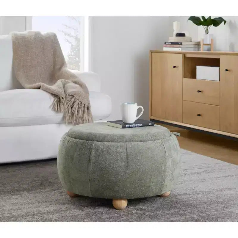 LumiSource Plateau Pouf Ottoman Tissu Naturel