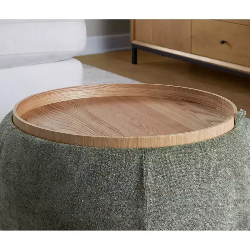 LumiSource Plateau Pouf Ottoman Tissu Naturel