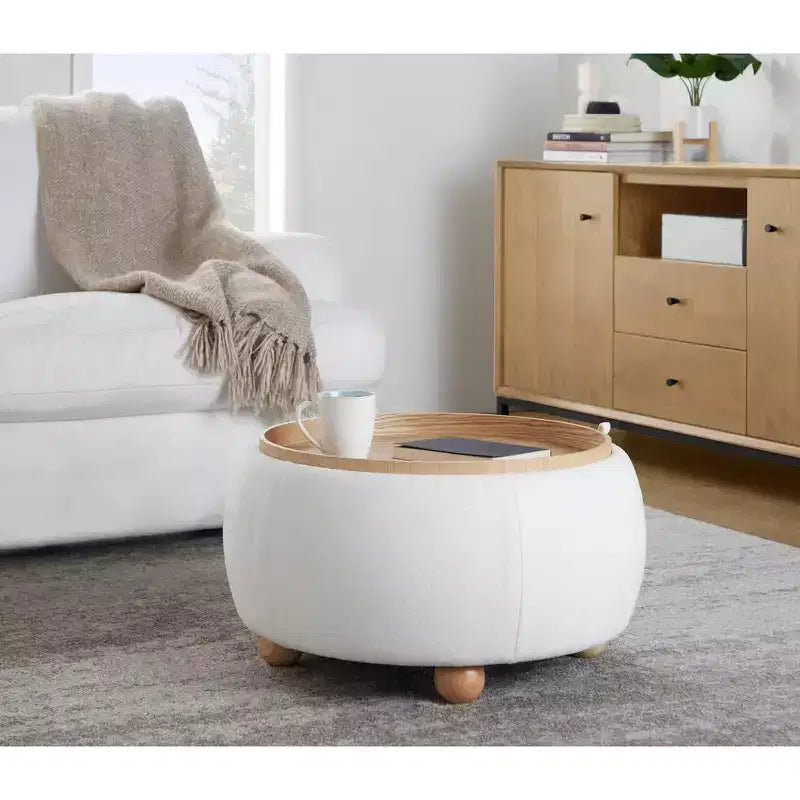 LumiSource Plateau Pouf Ottoman Tissu Naturel
