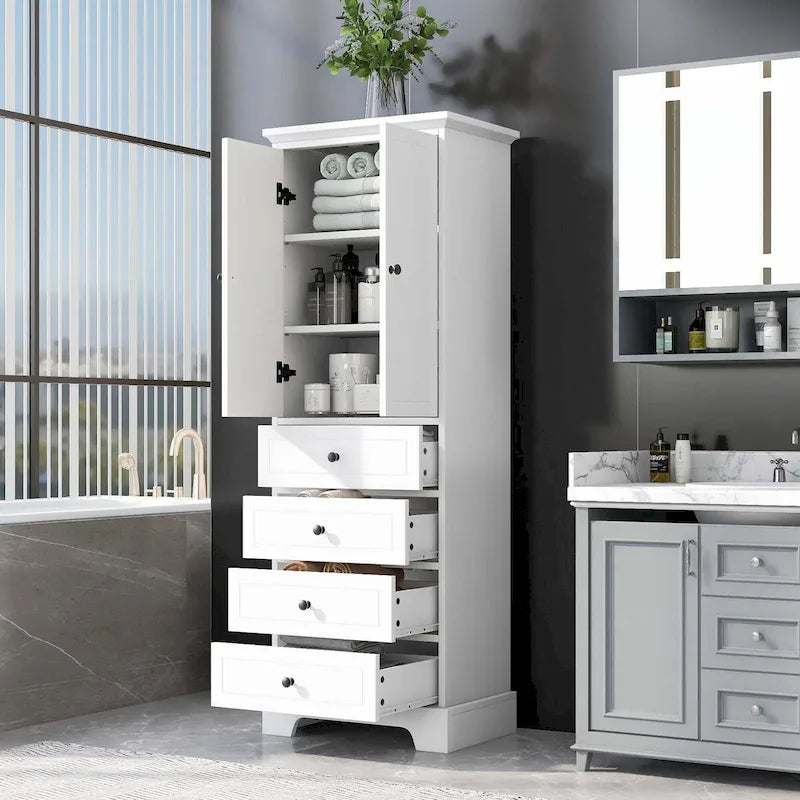 Meuble de rangement de salle de bain avec tiroirs et étagère réglable